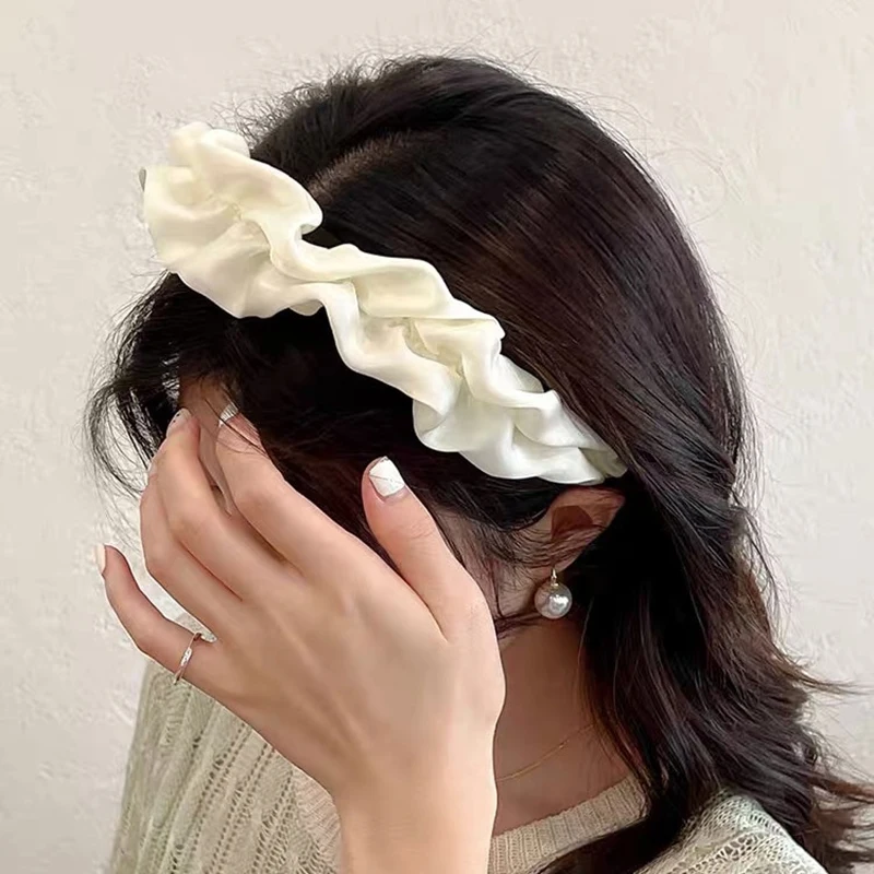 Fashion Wide Hair Bands For Women Headdress Solid Color Cloth Headband Girls Hairband Pleated Hair Hoop Female Hair Accessories