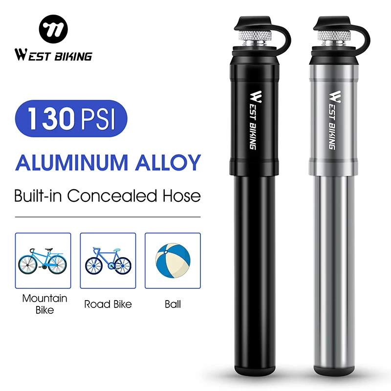 WEST BIKING Portable Bicycle Pump High Pressure With Hose MTB Road Bike Schrader Presta Valve Aluminum Alloy Cycling Inflator