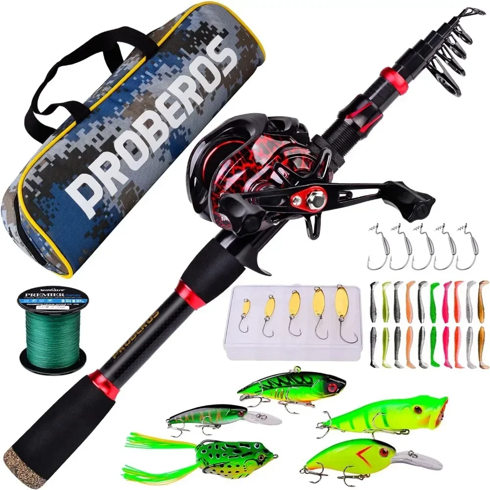 

A Fishing Rod and Reel Combo, 6.9ft Carbon Fiber Telescopic Fishing Pole with Spinning/Baitcasting Reel Combos