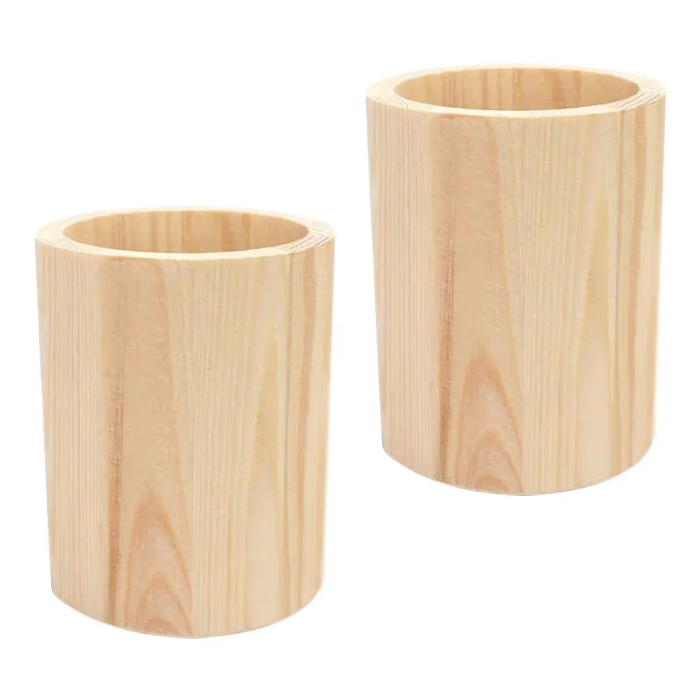 

2 Pcs Pine Pen Holder Wood Stationery ganizers Desk Accessories Makeup Brush Pot Pencil Cup Home Office
