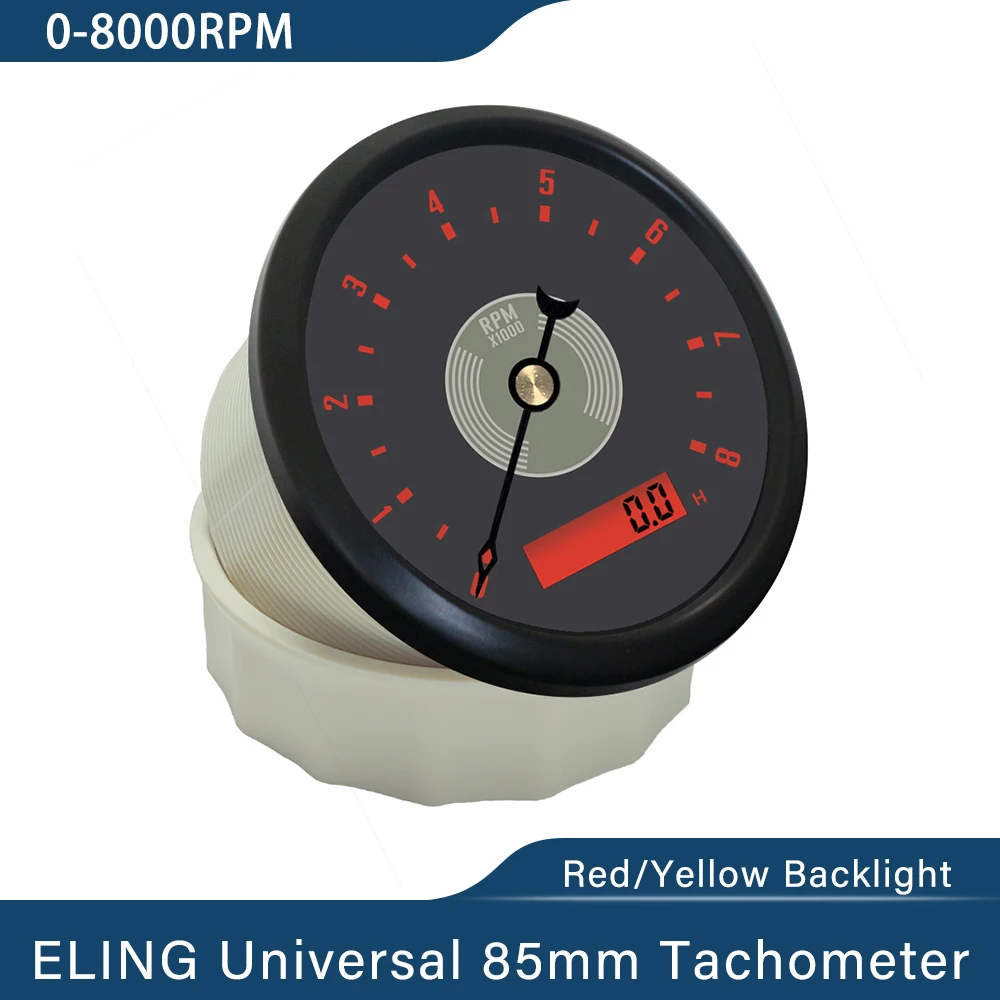 ELING Newest 85mm Tachometer with LED Hourmeter Adjustable 0-8000RPM 0-12000RPM for Motorcycle Marine Car Universal 12V 24V