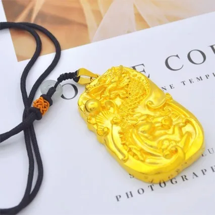 Fashion new gold AU999 pendant dragon horse spirit pendant men and women can wear necklace mens 24k gold pendant gift