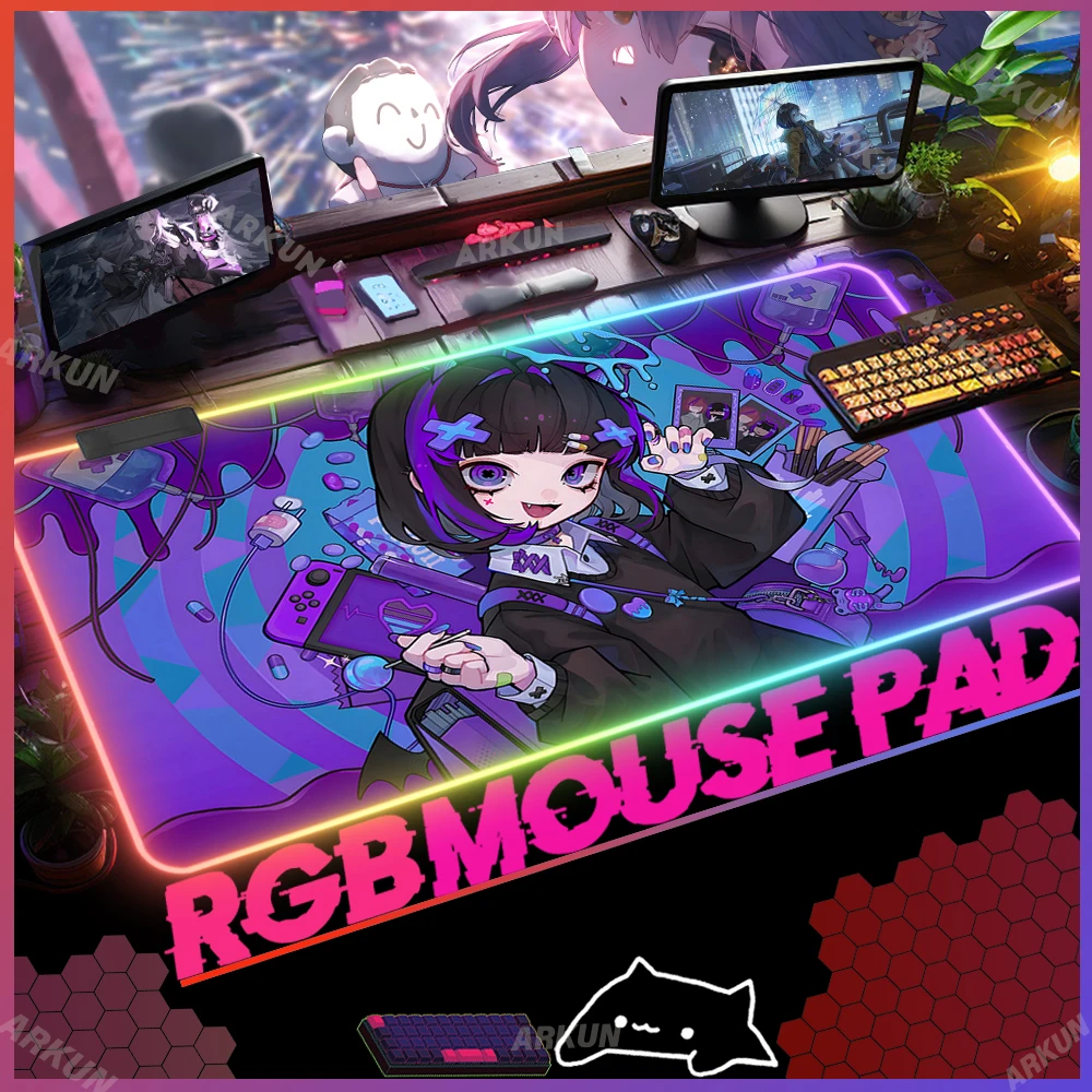 

90x40 Large RGB Luxury Hot Purple Kawaii Anime Girl Mouse Pad Xxl Laptop Mat Gaming Pad Backlit Keyboard Gamer Girl Table Mat