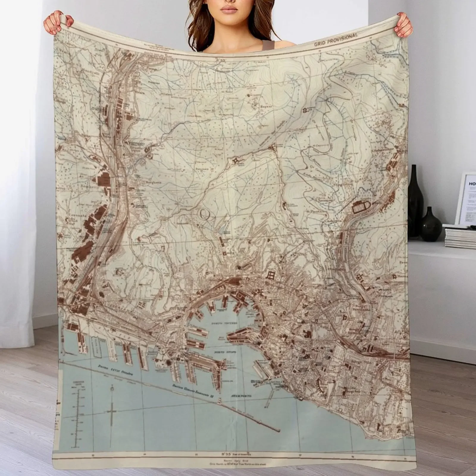 

New Vintage Genoa Italy Map (1943) Throw Blanket Bed sofa bed for winter Blankets