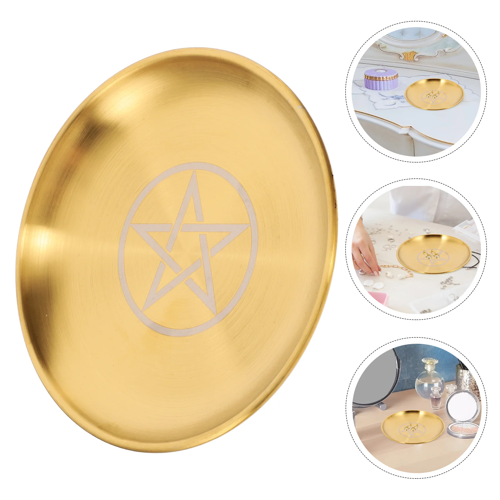 

Pentacle Three Phase Moon Gold Disk Key Tray Altar Decor Holder Ring Jewelry Dish Trays Decorate