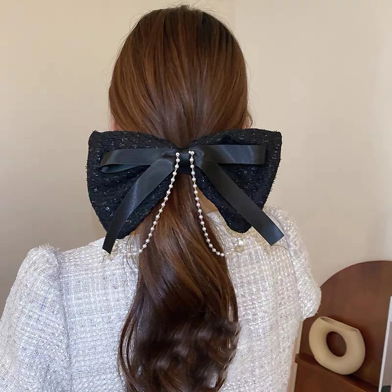 AWAYTR Tassel Elegant Vintage Bow Pearl Chain Hairpins Sweet Hair Decorate Headband Hair Clips For Fashion Hair Accessories