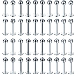 40Pcs/set 316L Stainless Steel Labret Piercing Jewelry, Lip Rings Nose Rings Nose Studs Cartilage Tragus Conch Earring Studs