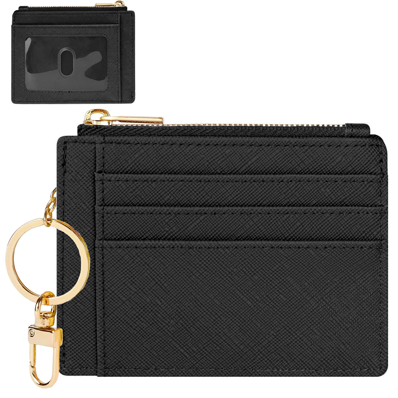 محفظة جلدية للعملات المعدنية، حامل بطاقات، حافظة مفاتيح، 3 فتحات للبطاقات، فتحتان جانبية، نافذة واحدة لبطاقة العمل الشفافة، وجيب واحد بسحاب. ZMT #6