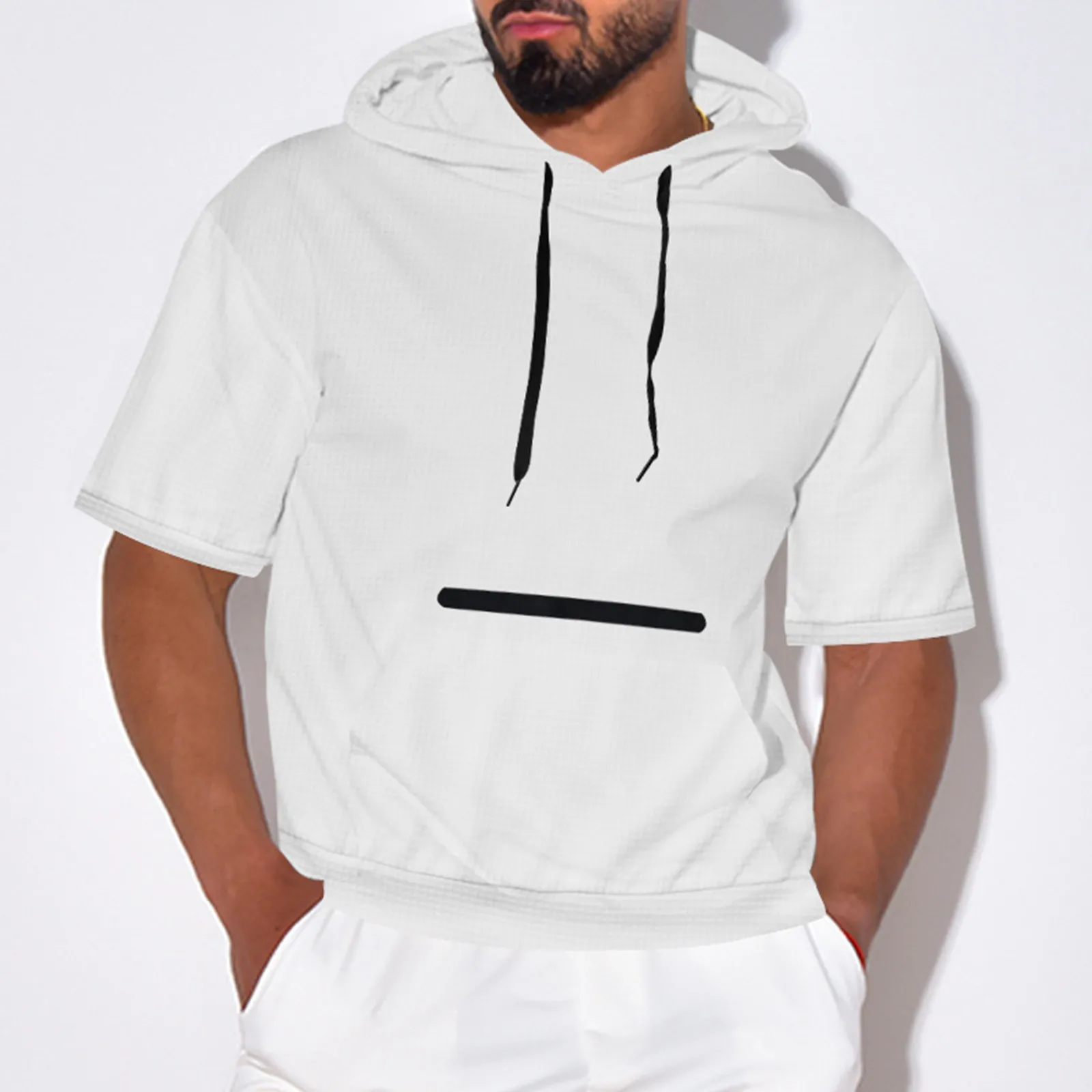 

Men'S Hooded Short Sleeved Men'S Summer Fashion Sports Top Leisure Hooded Short Sleeve Top Solid Color Small Checkered Hoodie