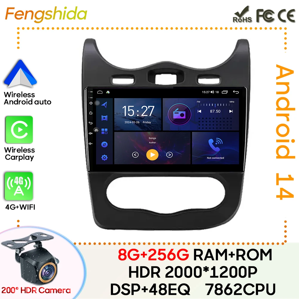 

Car Radio Carplay For Renault Sandero Stepway GT 2013-2014 GPS Navigation Stereo Android Auto Bluetooth Touch Screen 5G