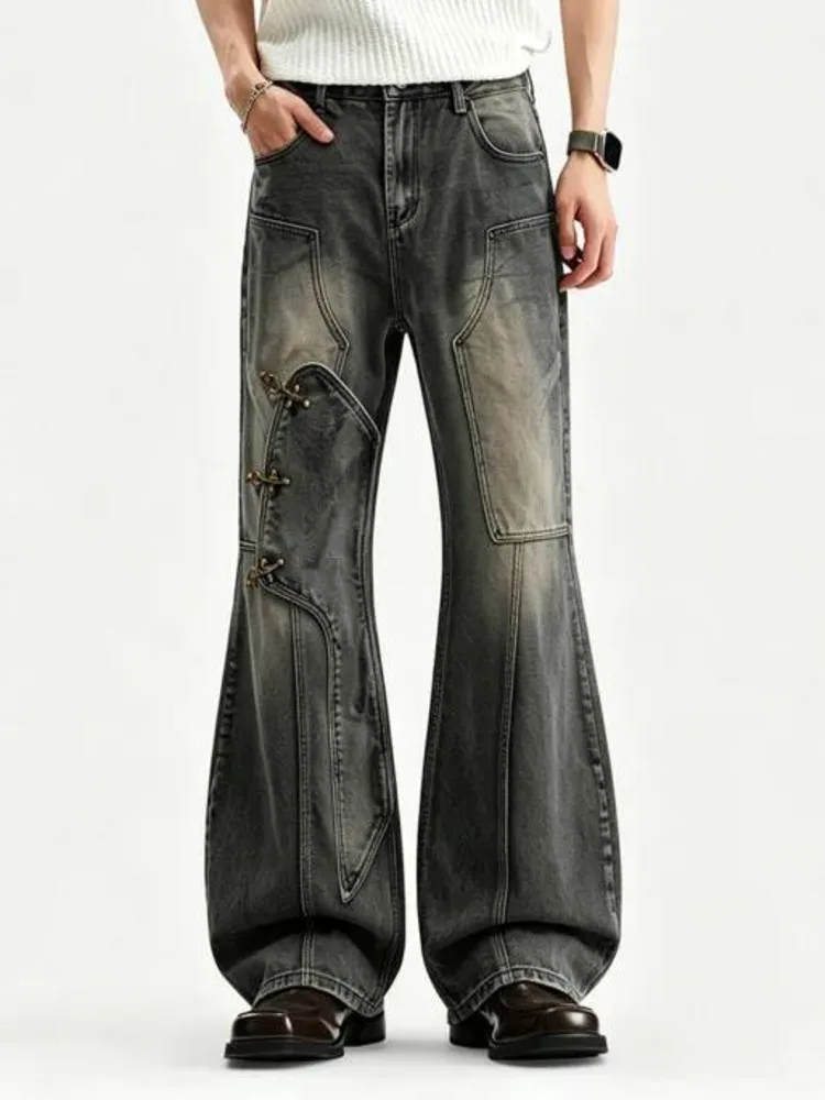 High Street Trendy Washed Denim Jeans Men's Fashionable Versatile Loose Flared Pants 2026 Summer New 26PRC