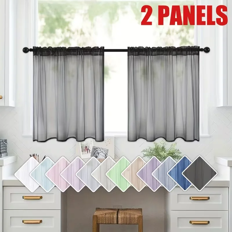 2PCS Farmhouse Cafe Curtains, Soft Thick Rod Pocket Short Window Curtains, Light Filtering Privacy Kitchen Bedroom Living Room