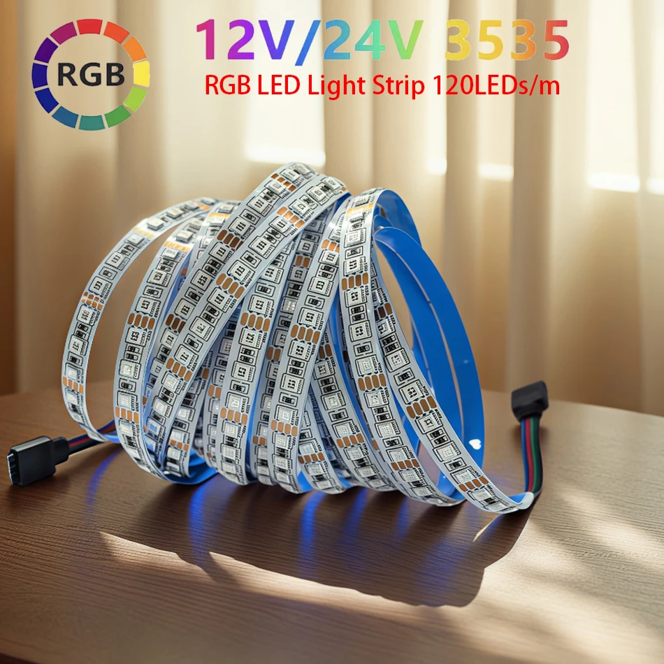 5m 3535 SMD RGB LED stirp 5mm 8mm width 120LEDs/m Color Changeable DC12V 24V Flexible  light LED Tape