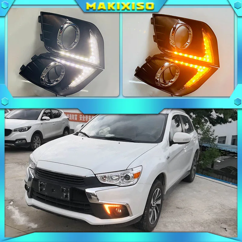 LED Daytime Running Lights For Mitsubishi Outlander Sport ASX RVR 2016 2017 2018 2019 DRL Fog lamp cover with yellow signal