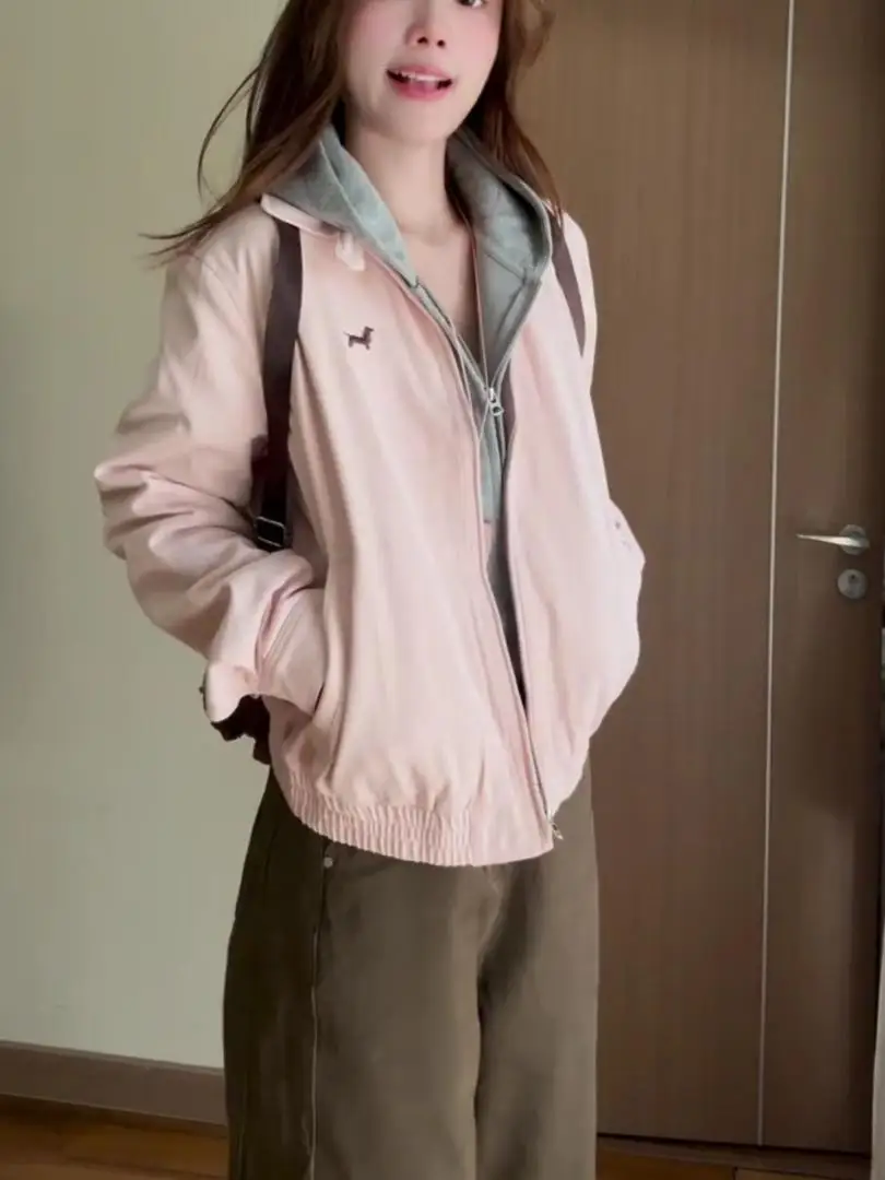 

Fashion Casual Jacket Women Autumn Spring Short Embroidery Coat Lapel Design Patchwork Loose Fit Retro Chic Korean Chic Outfit