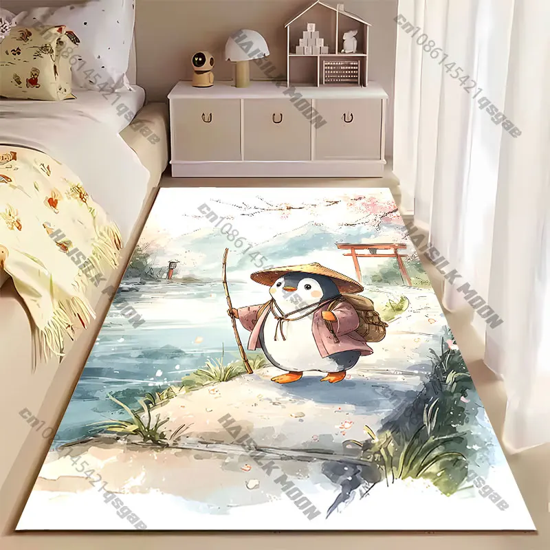 Penguin traveler peaceful nature journey carpet Yoga living room room decor children's crawling mat doormat area rug
