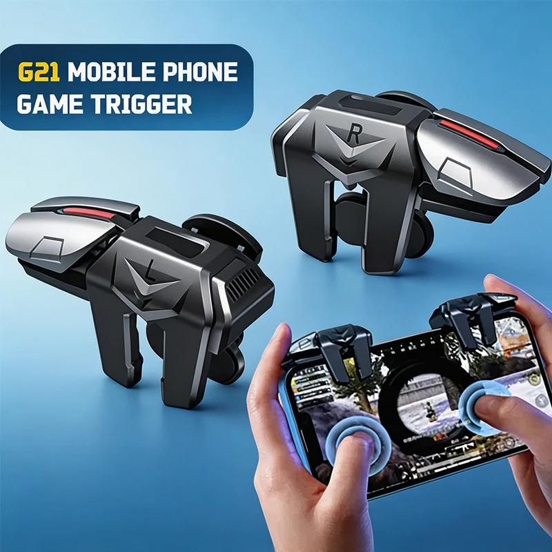 Gatilho de Jogo para Celular G21 Seis Dedos para PUBG, Botão de Mira L1 R1 em ABS para Android e iOS, Joystick Universal