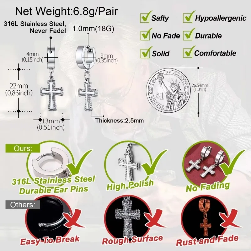 Fashion Stainless Steel Cross Pendant Earrings for Men Women Religious Amulet Ring Accessaries Hot Sale Birthday Party Gifts image 5