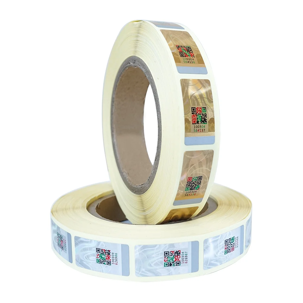 QR Code Stickers Peel Off Destructive Hologram Seal Label Sticker Roll 1000 Units 18x35mm Adhesive Security Anti-counterfeit Tag