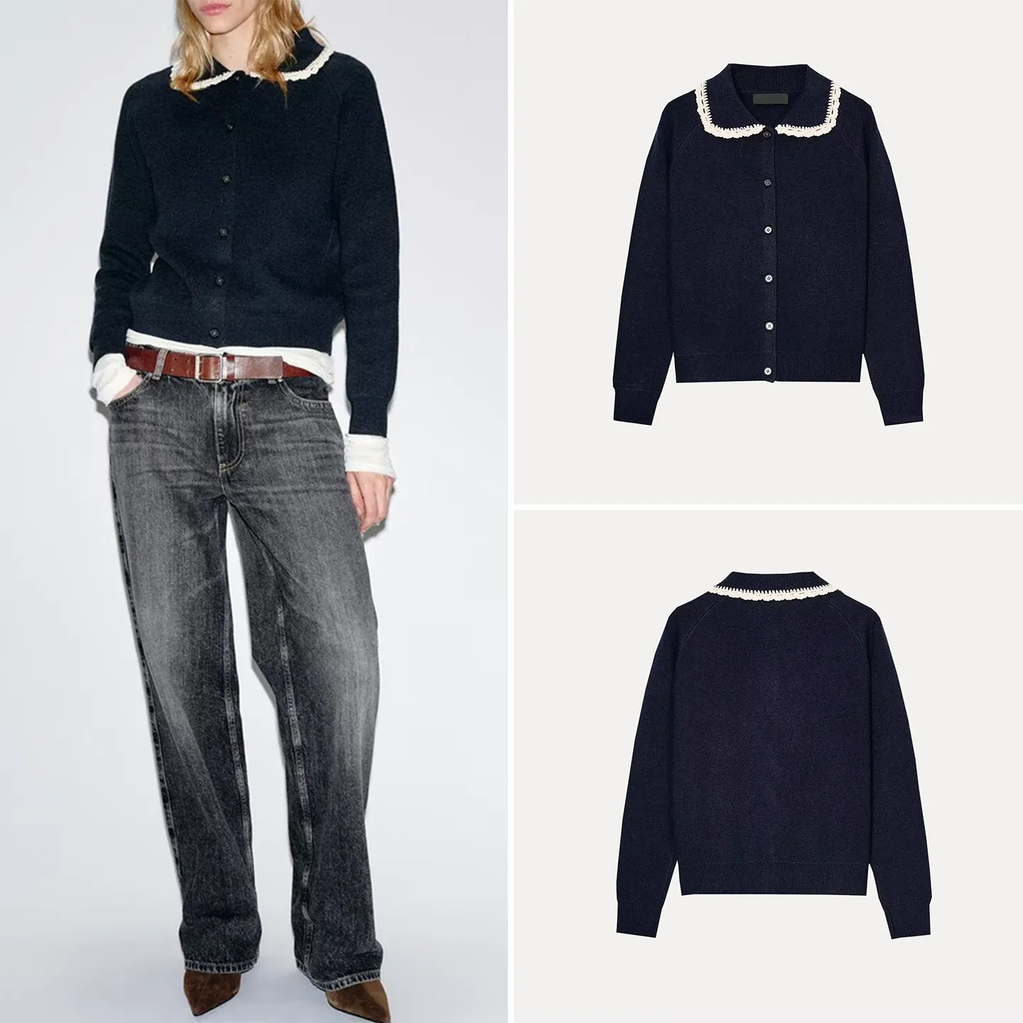 

2025 Winter New Faion Knitted Coat Women's Personali Turn-down Collar Outerwear Long Sve Stand Fit Button Closure