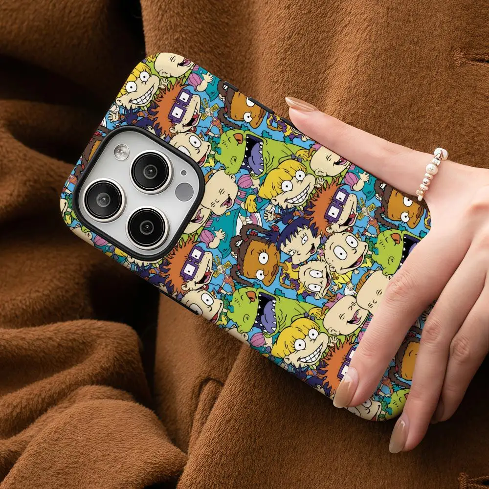 Casing Ponsel Untuk iPhone 17 16 15 14 13 12 Pro Max Plus Glossy HD Double-Layer Liquid Hard Shell R-Rugrats Kartun