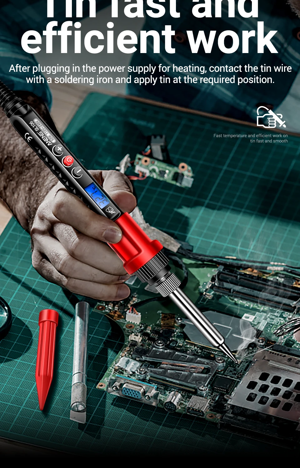 ANENG SL106 Digitale Elektrische Lötkolben 110 V/220 V Einstellbare Temperatur Professionelle Schweißen Solder US/EU Stecker schweißen Werkzeug – Detail 3
