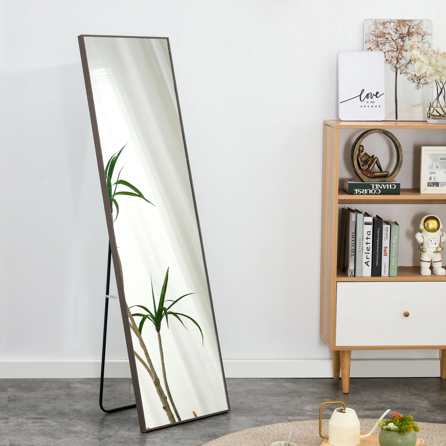 4 rd generation gray solid wood frame full-length mirror, dressing mirror, bedroom porch, decorative mirror, clothing store, flo