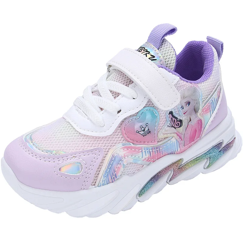 Disney Girls\' Casual Shoes Sneakers Spring Children\'s Breathable Mesh Shoes Children\'s Casual Pink Purple Sport Shoes Size 27-38