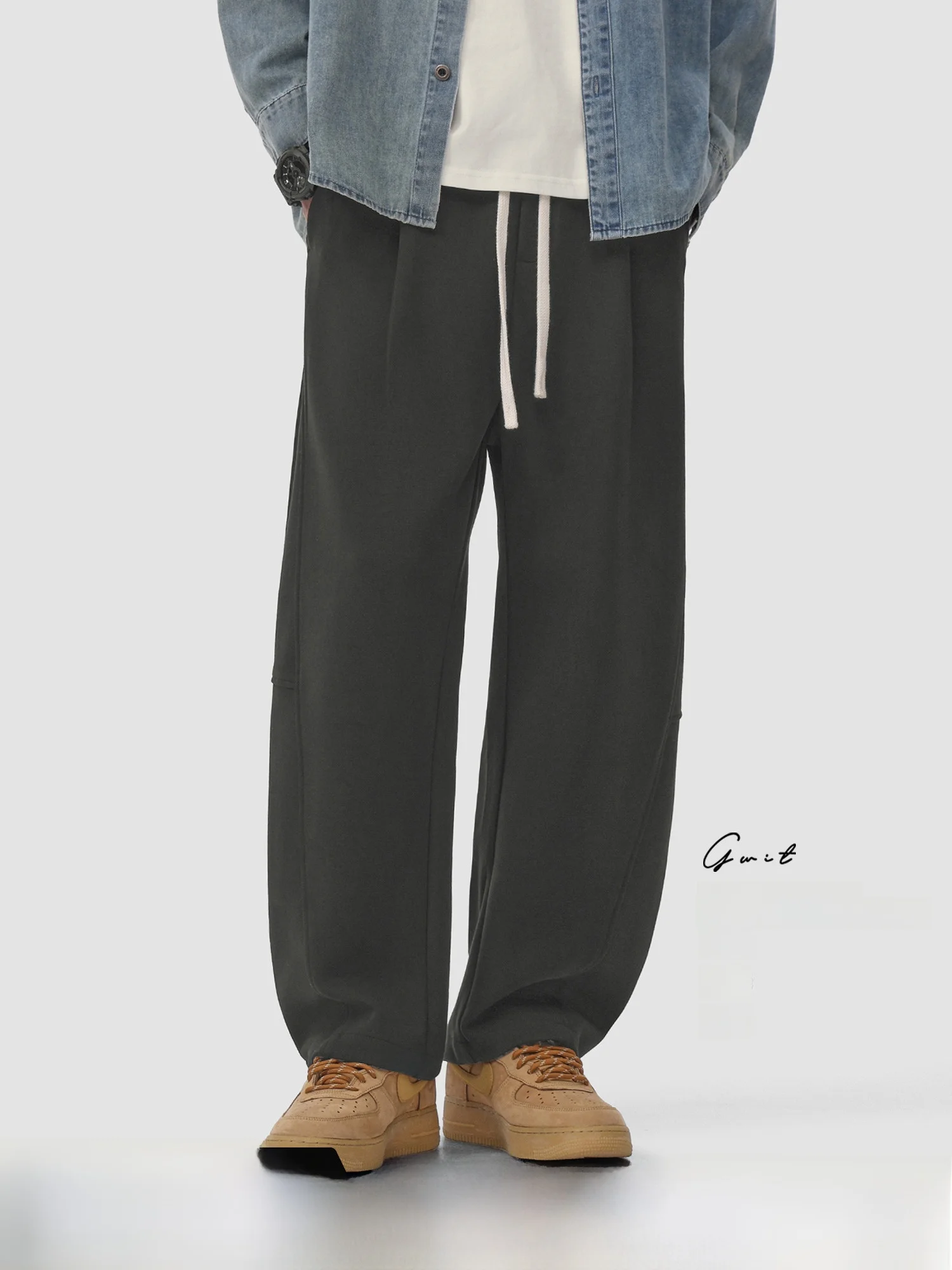 

GWIT American Sle Casual Sports Pants Men's Spring Autumn High Street Drapey Knife-ape Loose Fit Cotton Blend Trousers