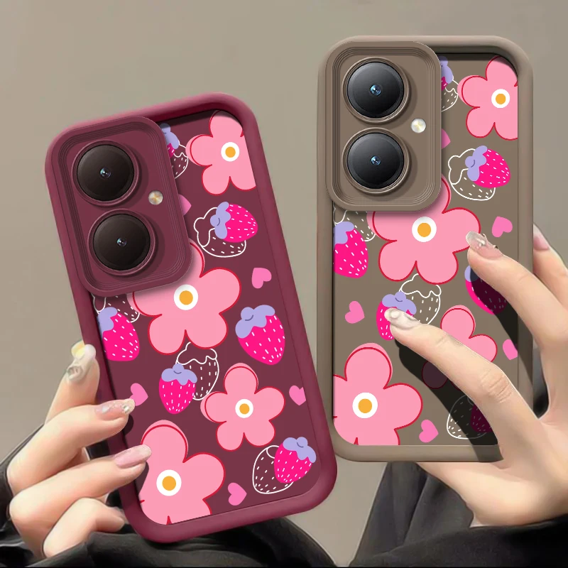 Чехол для телефона F5 Pro с цветком клубники для Xiaomi Poco X7 X6 X5 Pro X4 NFC X3 F7 Ultra F4 F3 GT F2, мягкий силиконовый противоударный чехол