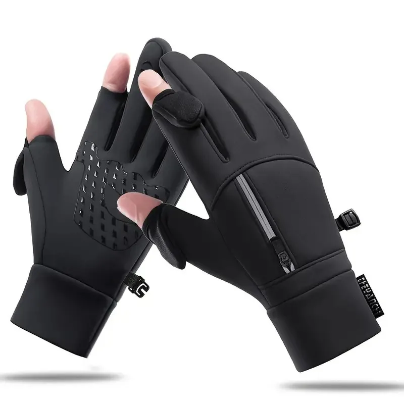 1 Pair Winter Fingerless Fishing Gloves Anti-Slip Windproof Cold Weather Touchscreen Motorcycle Cycling Gloves Unisex