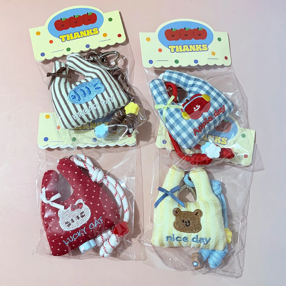 Cute Mini Shopping Bag Keychain Cartoon Fabric Bag Pendant Lovely Embroidered Handbag Keyring Backpack Pendant Cosplay Props