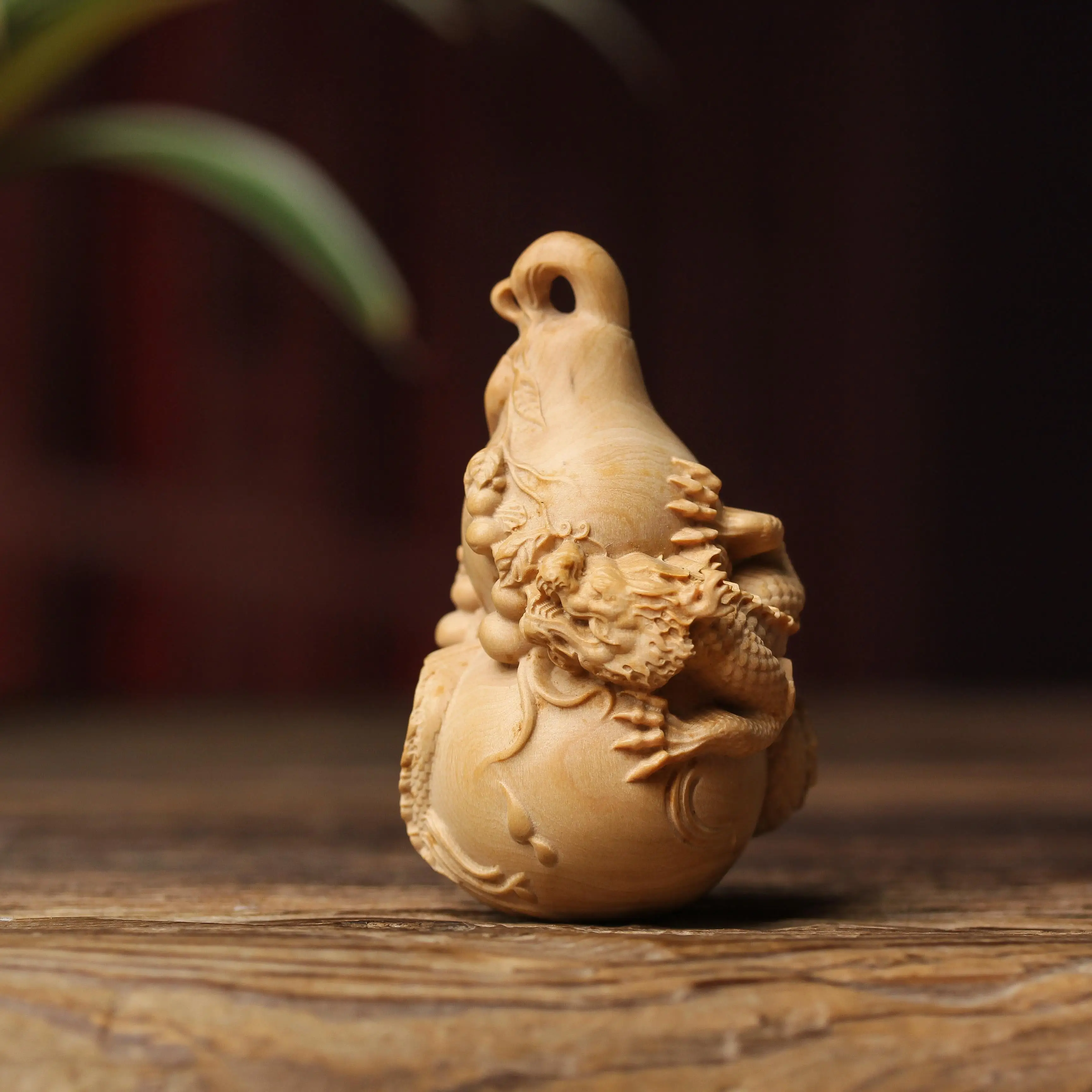 Boxwood Xianglong Panlong Gourd Hand Pieces More than Son Duofu Wood Carving Car Pendant Carry-on Toy Ornaments