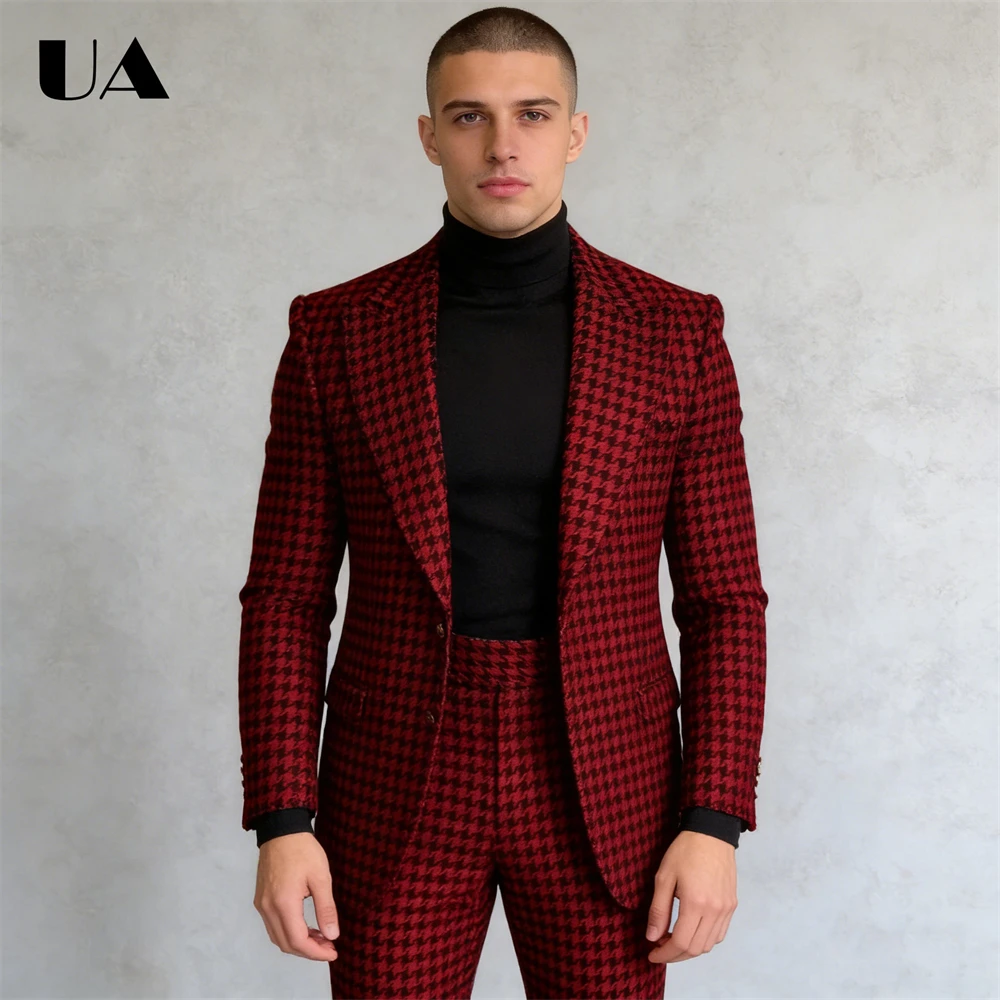 

Checkered Smart Suit Set 2-Piece Jacket Pants One Button Tuxedo Set, XXS-7XL Tailored Fitted Tuxedo Prom Suit Attire