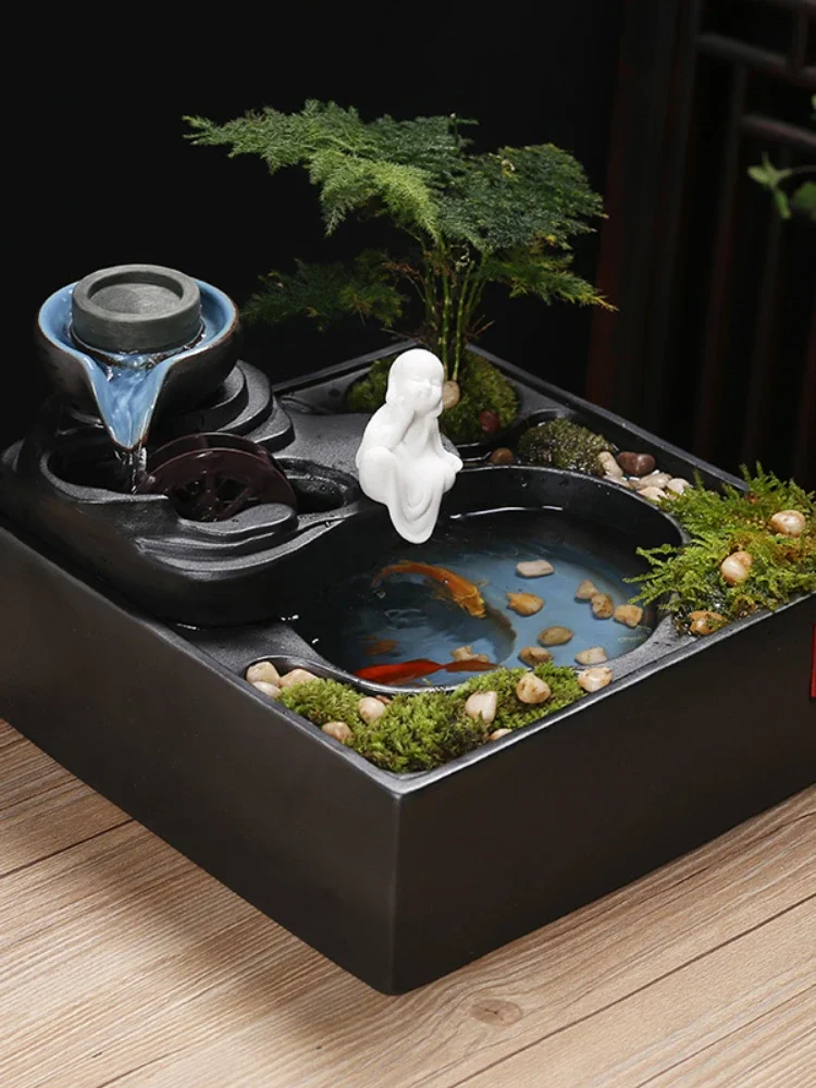 YY New Chinese Lucky Make a Fortune as Endless as Flowing Water Circulating Water Fengshui Wheel Fountain Gift