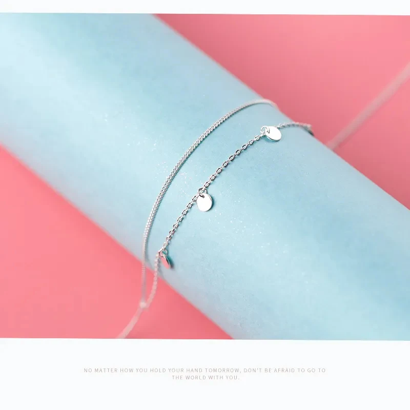 Modian Simple Double Layer Link Chain Anklet for Women Real 925 Sterling Silver Geometric Sequins Anklet Fashion Fine Jewelry