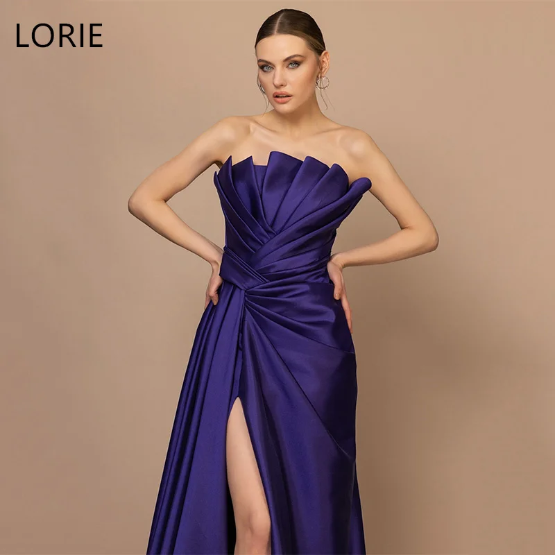 

LORIE Royal Blue Satin A-Line Wedding Dresses Strapless Sleeveless Pleat Bridal Gown Floor-Length Bride Gowns 2025 Customized