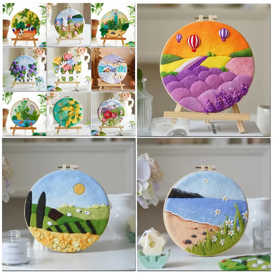 

SDOYUNO Painting DIY Wool Embroidery Kit Creative DIY Wool Needle Felt Picture Kit Craft Painting Gift For Mom Friends Kids