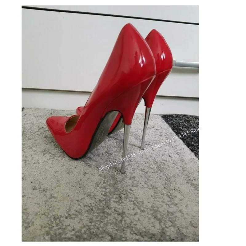 Zapatos de charol rojo sin cordones para Mujer, tacón alto fino, Punta puntiaguda, Sexy, a la moda, talla grande, Verano