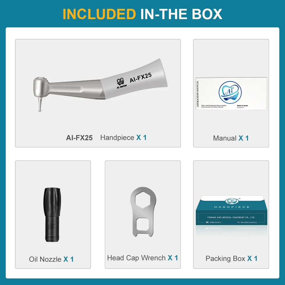 AI-FX25 contra angle push chuck handpiece 1:1 cartridge & middle shaft dental tooth material spare parts