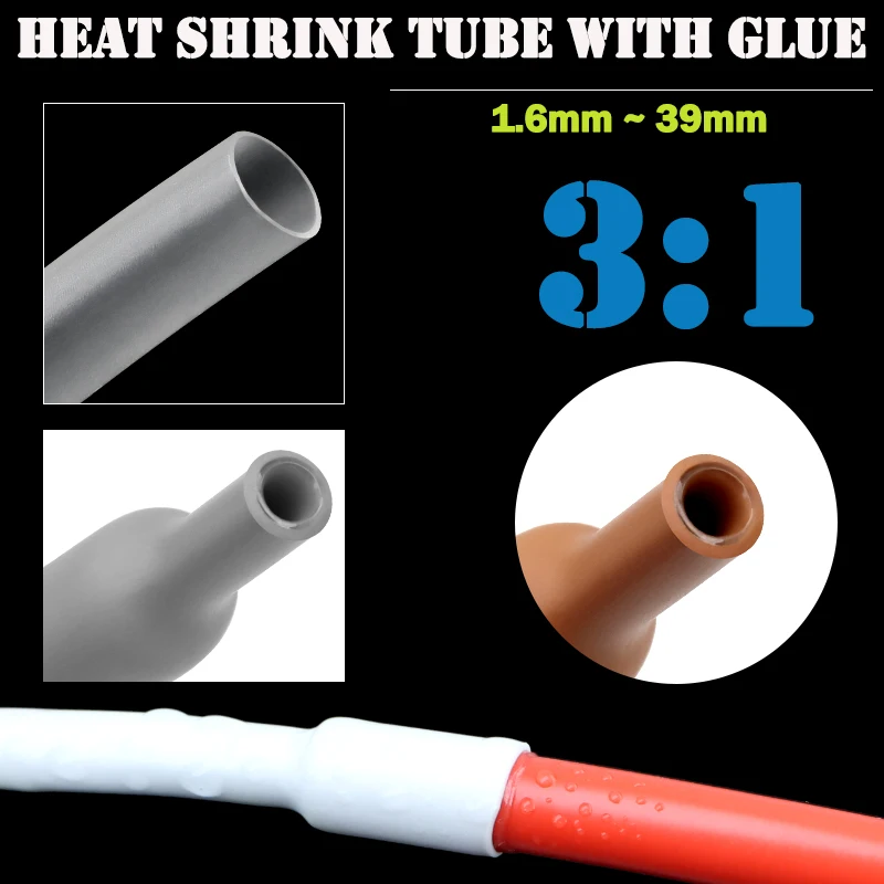

3:1 With Glue Heat Shrink Tube Clear Grey White Brown 1.6~39mm Polyolefin Insulated Dual Wall Line Protector Wrap Cable Sleeve