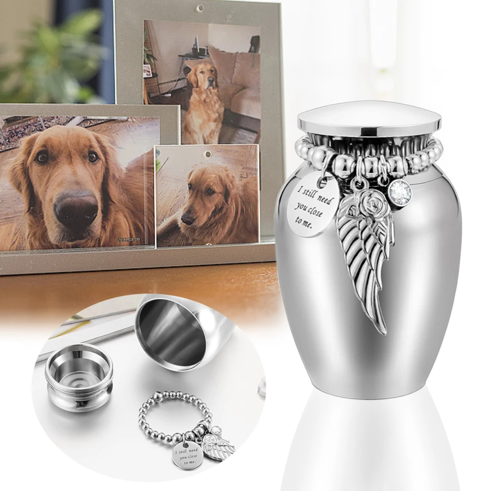 Small Keepsake Urns for Memorial Human Ashes 2.56 Inch with Wing Charm Mini Cremation Urns Aluminium alloy-I still need you...