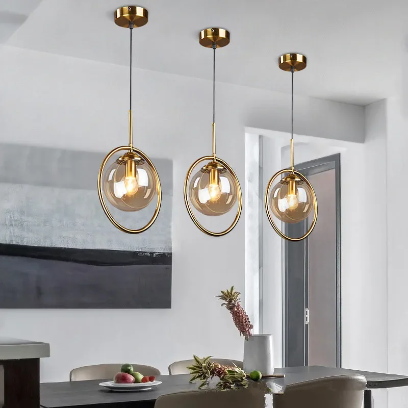 

Modern Gold Hang Lamp Nordic Glass Ball Pendant Lights Home Loft Decor Light Fixtures for Cafe Dining Room Kitchen Bedroom Lamp