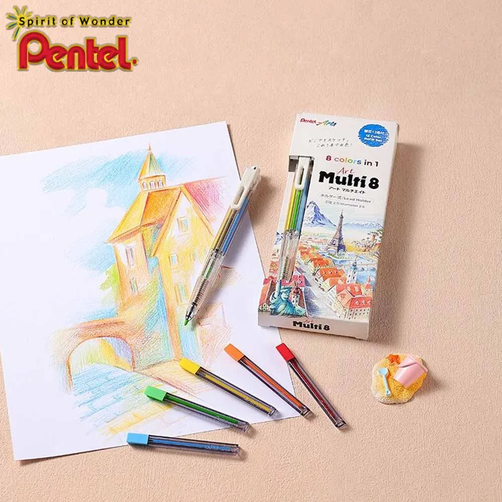 Japan Pentel Mechanical Pencil 2.0mm 8 Color Lead Multifunctional Mechanical Pencil Drawing Pencil Set Kawaii School Stationery