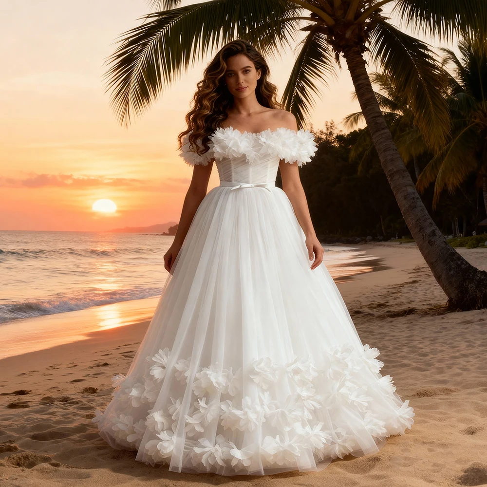 

Романтическое трапециевидное платье с 3D цветочной аппликацией, свадебное платье подружки невесты для фотосессии, пляжные свадебные платья для вечеринок, элегантные платья