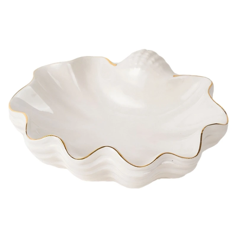 White Irregular Ceramic Shell Jewelry Organiser Tray Multipurpose Ring Dish for Necklace Bracelet Earring Storage
