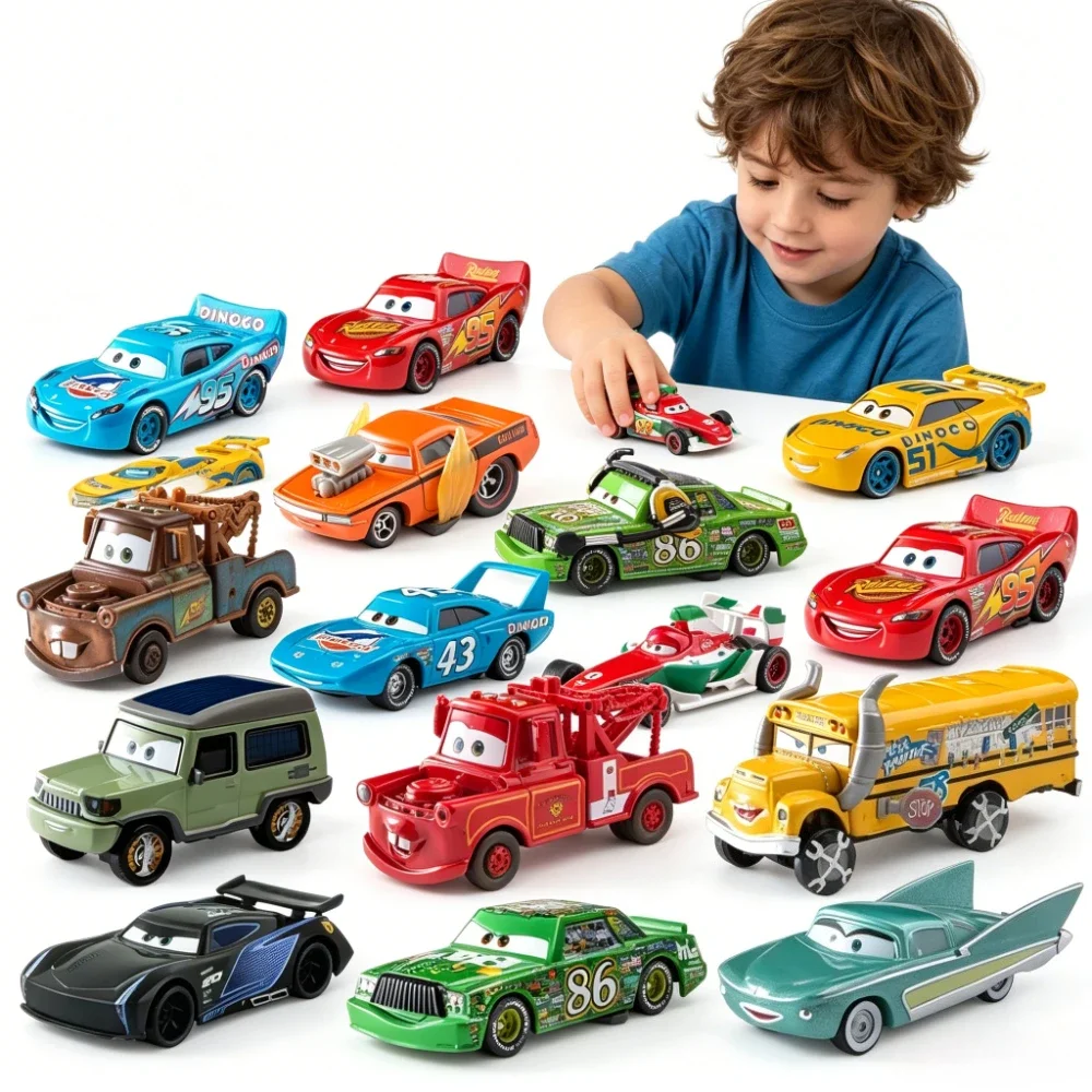 Coche de juguete para niños, modelo de coche de metal a escala 1:55 de la película Pixar Cars, con los personajes de Lightning McQueen, Mater, Harvester y Frank. Regalo de cumpleaños para niños.