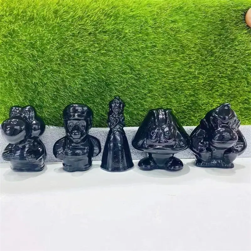 5pcs Natural Black Obsidian Cartoon Carving Carved Animals For Jewelry Making Diy Necklace Bracelet Accessory