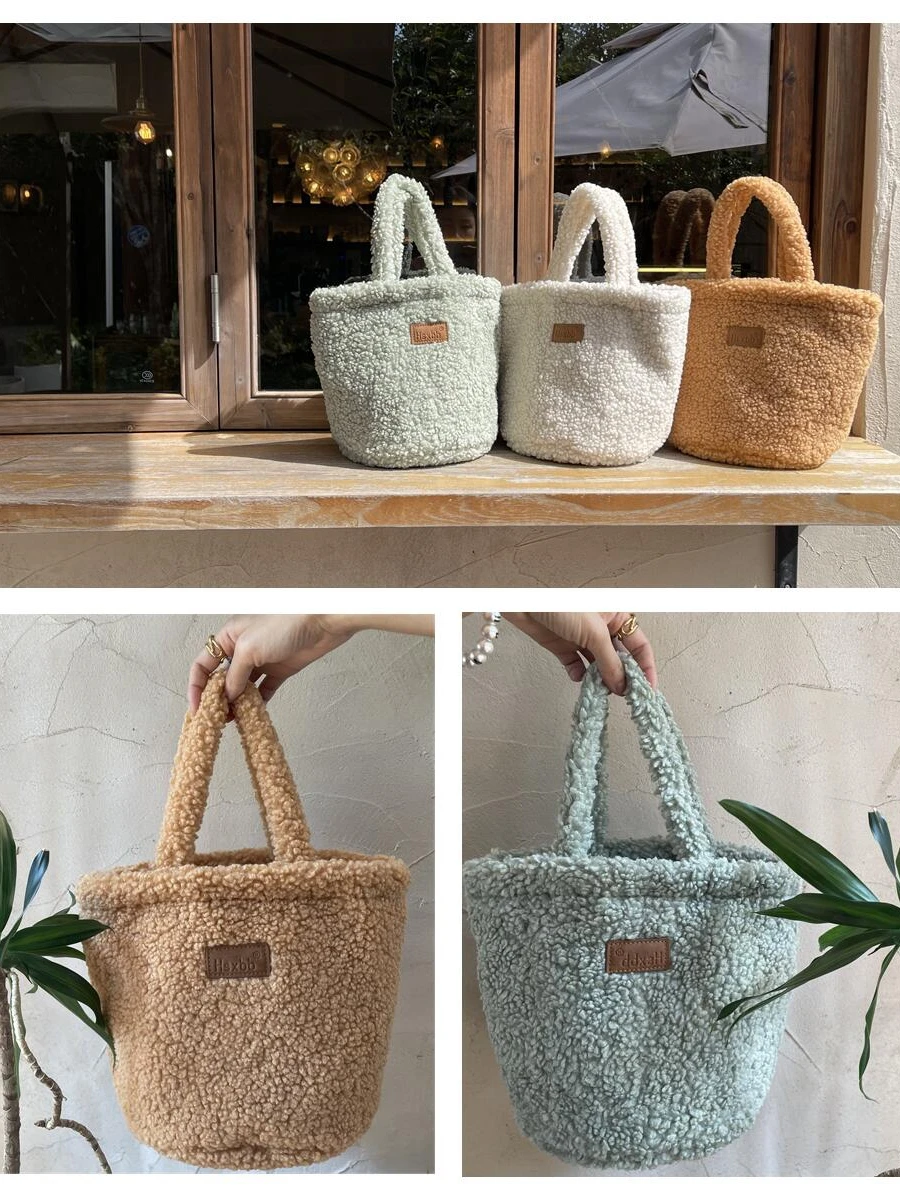 

Стильная корейская сумка-ведро из овечьей шерсти с магнитной застежкой, двойным ремнем, однотонная, осенне-зимняя, для студенток