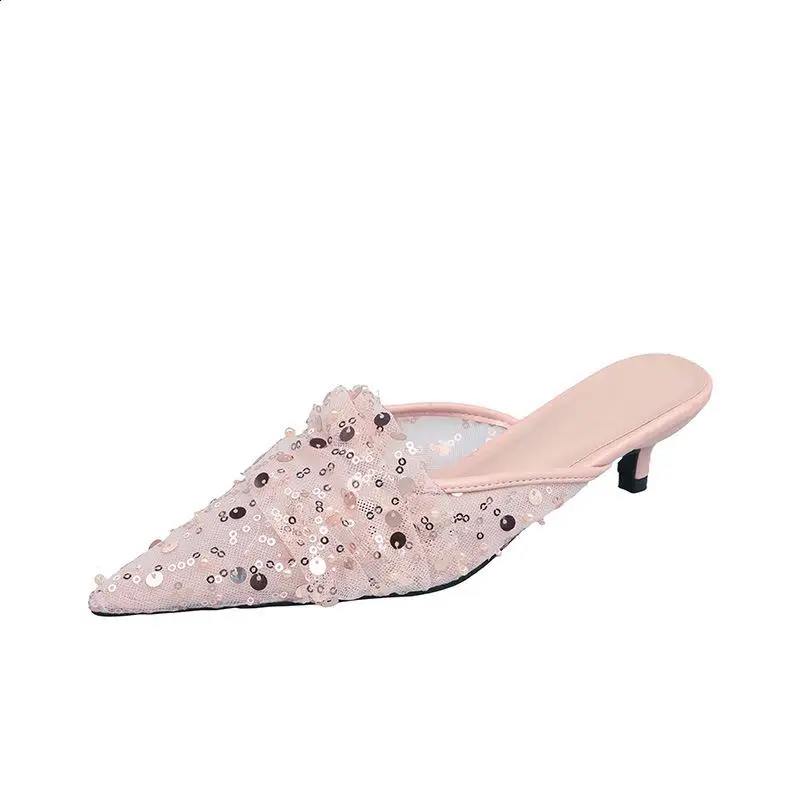 Pantoufles Décontractées pour Femme, Chaussures Basses, Claquettes Roses, Diapositives, Jolie tues, Parker, Luxe, Nouveau, Bling, Caoutchouc, Tissu Coton, Talons Sabot, Rome, 2024